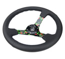 NRG Reinforced Steering Wheel - 3" Deep, 5mm Tropical Spoke, 350mm Sport Steering Wheel Black leather w/ Black criss cross stitching - RST-036TROP-R