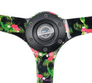 NRG Reinforced Steering Wheel - 3" Deep, 5mm Tropical Spoke, 350mm Sport Steering Wheel Black leather w/ Black criss cross stitching - RST-036TROP-R