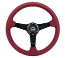 NRG 350mm sport steering wheel (1.5' deep) Burgundy micro suede with Black stitching - Matte Black Solid Spokes - RST-037MB-BUA