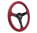NRG 350mm sport steering wheel (1.5' deep) Burgundy micro suede with Black stitching - Matte Black Solid Spokes - RST-037MB-BUA