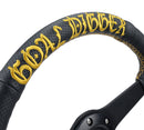 NRG 350mm sport steering wheel (1.5' deep) black perforated Leather with Gold stitching - Matte Black Solid Spokes, Goal Digger Gold stitching in front - RST-037MB-PR-GD