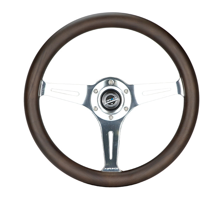NRG Classic Wood Grain Wheel - 350mm 3 Chrome Silver spokes, Oak color wood - ST-015SL-OAK
