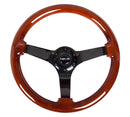 NRG Reinforced Steering Wheel - Classic Wood Grain Wheel (3" Deep), 350mm, 3 Solid spoke center in Black Matte Finish - RST-036BR-BK