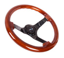 NRG Reinforced Steering Wheel - Classic Wood Grain Wheel (3" Deep), 350mm, 3 Solid spoke center in Black Matte Finish - RST-036BR-BK