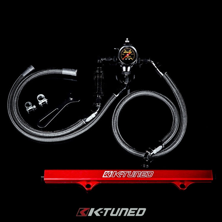 K-Tuned 6AN Fuel System Center Feed Lines/Filter/Red Rail/ FPR/Gauge/Wrench - FLK-CF-RED