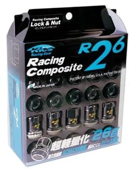 Project Kics Racing Composite R26 Open Lug Nut w/ Locks 16+4 - Black