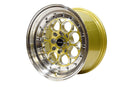 VMS Wheels Revolver 15x8 4x100/114.3 +20 Offset Gold Milling Polished Lip Chrome RivOffsets - VWRE003