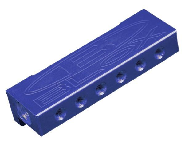 Blox Racing 6-Port Billet Aluminum Vacuum Block - Blue Universal with Fittings and Plugs - BXAC-00403-BL