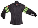 RaceQuip Single Layer Fire Suit Jacket - Black w/Green Stripes - Kids Medium - 1960793